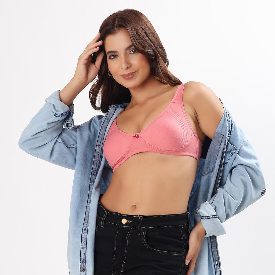 Women's Beige Cotton Blend Plunge Neck Classic T-Shirt Bra, Light Pink, large