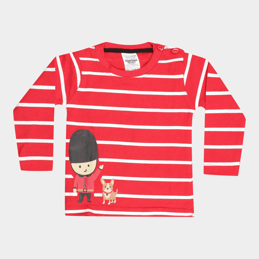 Infants Cotton Stripes T-Shirt, Red, large image number null