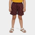 Girls' Wine Floral Elastic Waist Shorts, Wine, small