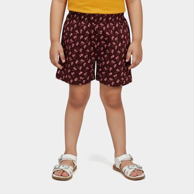 Girls' Wine Floral Elastic Waist Shorts