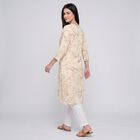 Women's Beige Round Neck Printed Kurta, Beige, small
