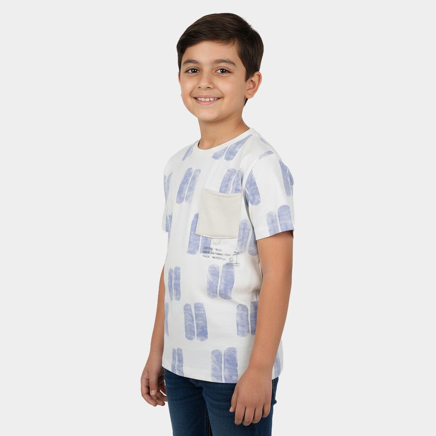 Boys Navy Blue Cotton Round Neck Casual T-Shirt, Mid Blue, large