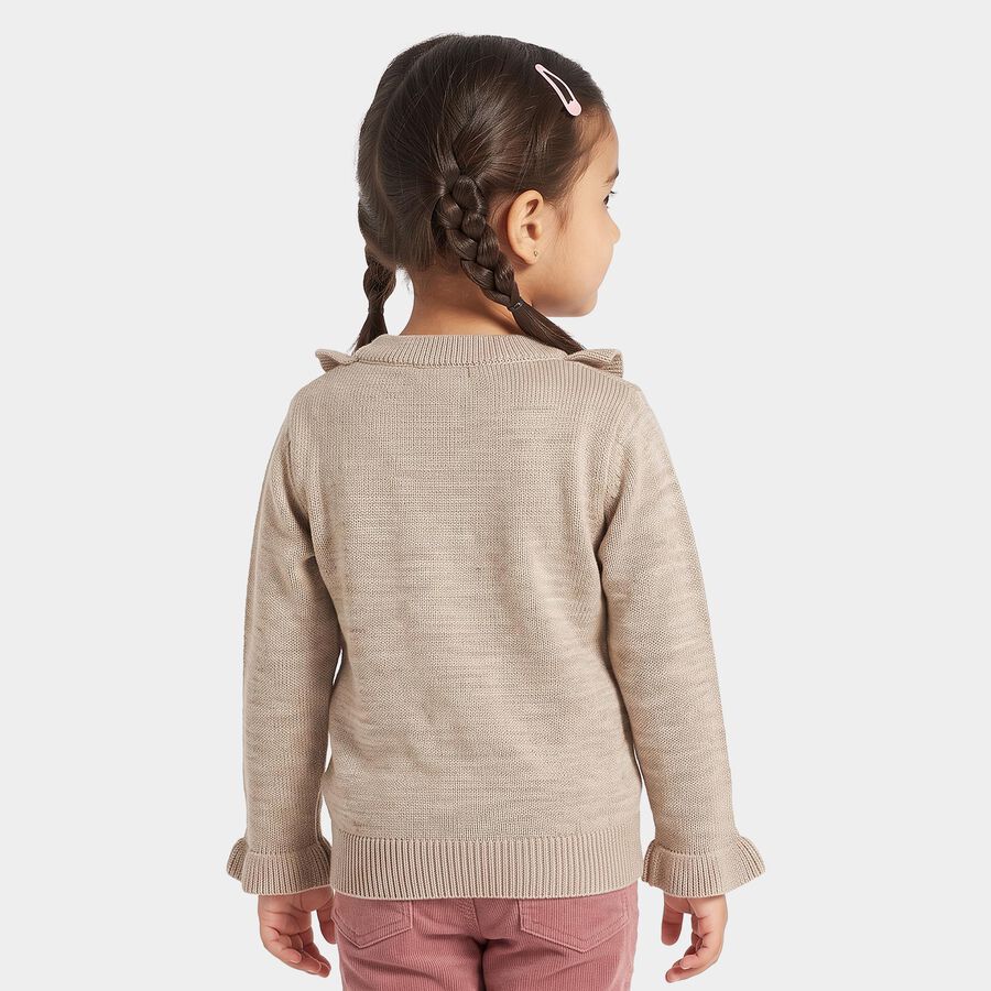 Girls Beige Crew Neck Long Sleeve Pullover, Beige, large