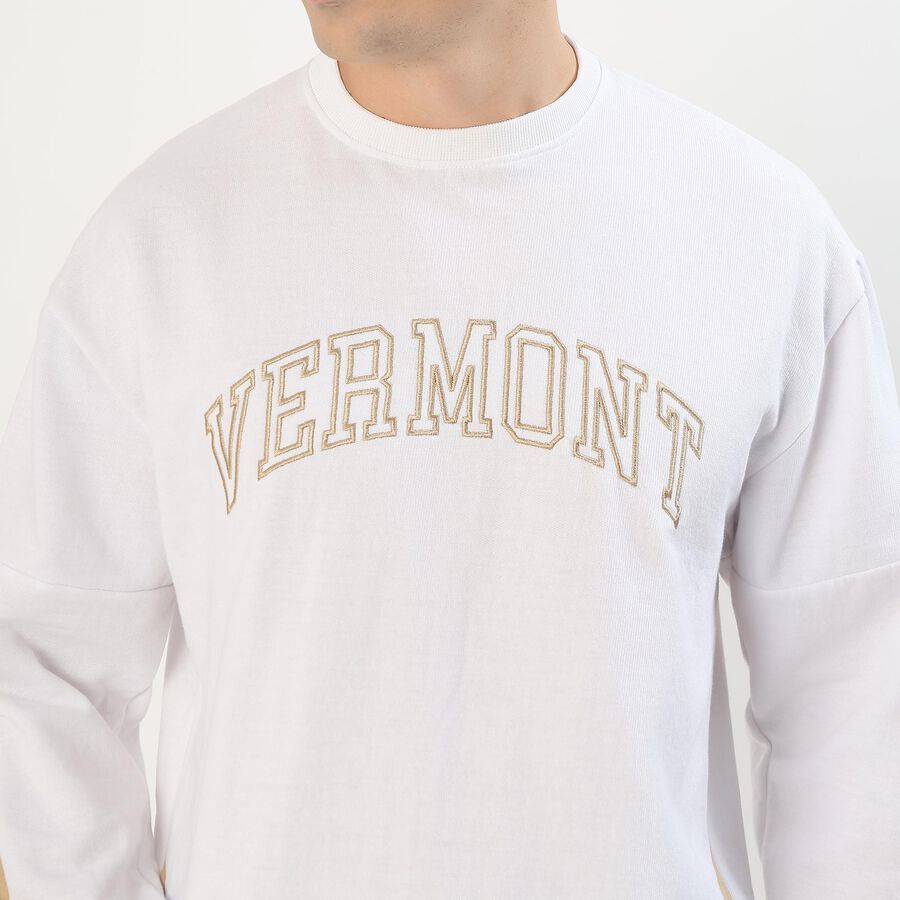 Men's Rich Eggshell White Crew Neck Casual Sweatshirt, सफ़ेद, large image number null