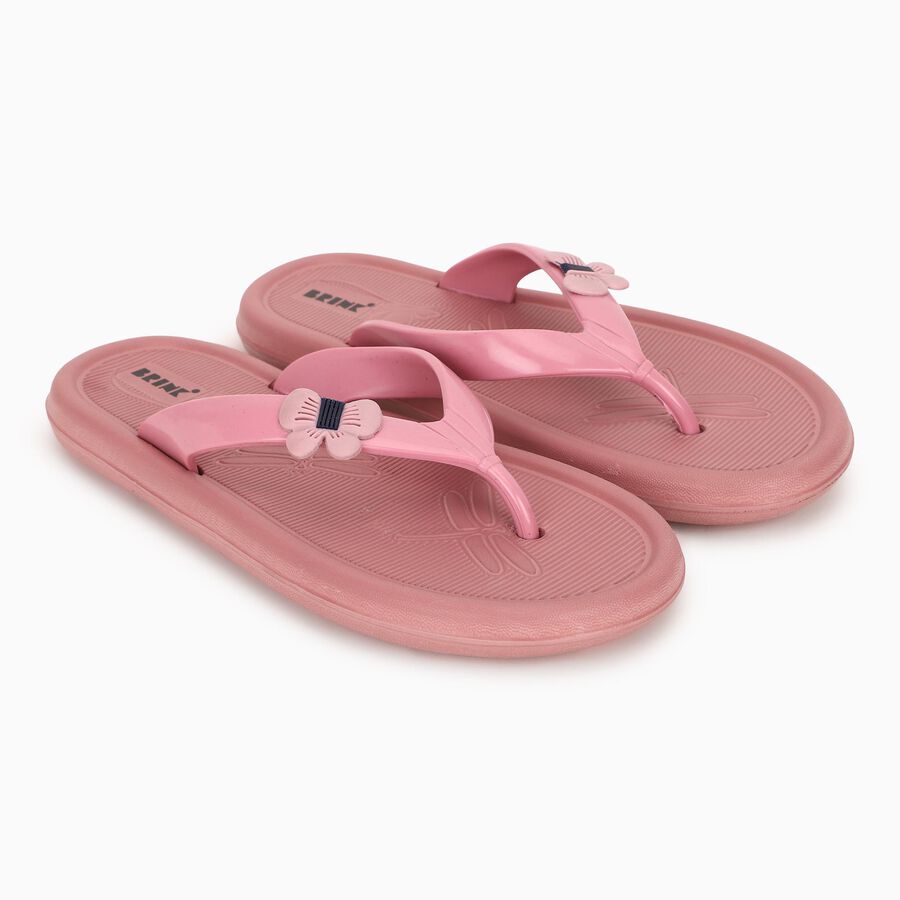 Women's Soft Pink Rubber Butterfly Flip-Flops, गुलाबी, large