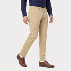 Men's Beige Slim Fit Flat-Front Chino Trousers, गहरा पीला, small