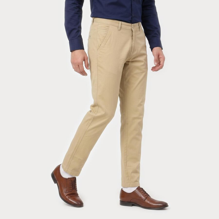 Men's Beige Slim Fit Flat-Front Chino Trousers, गहरा पीला, large