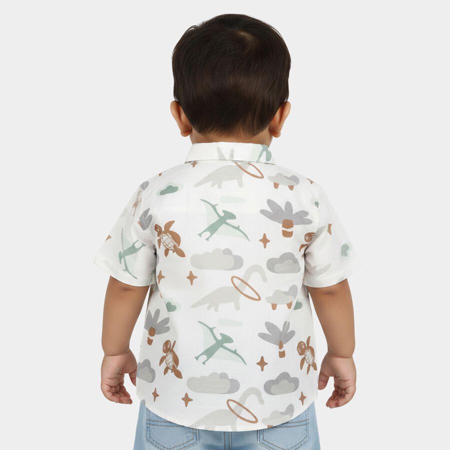 Infants White 100% Cotton Short Sleeves Collar Regular Fit Shirt, सफ़ेद, large
