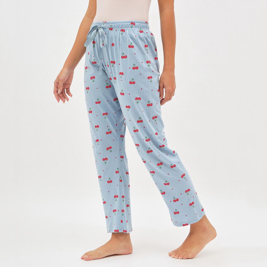 Women's Light Blue Cherry Printed Elastic Waist Pyjama, Light Blue, large image number null