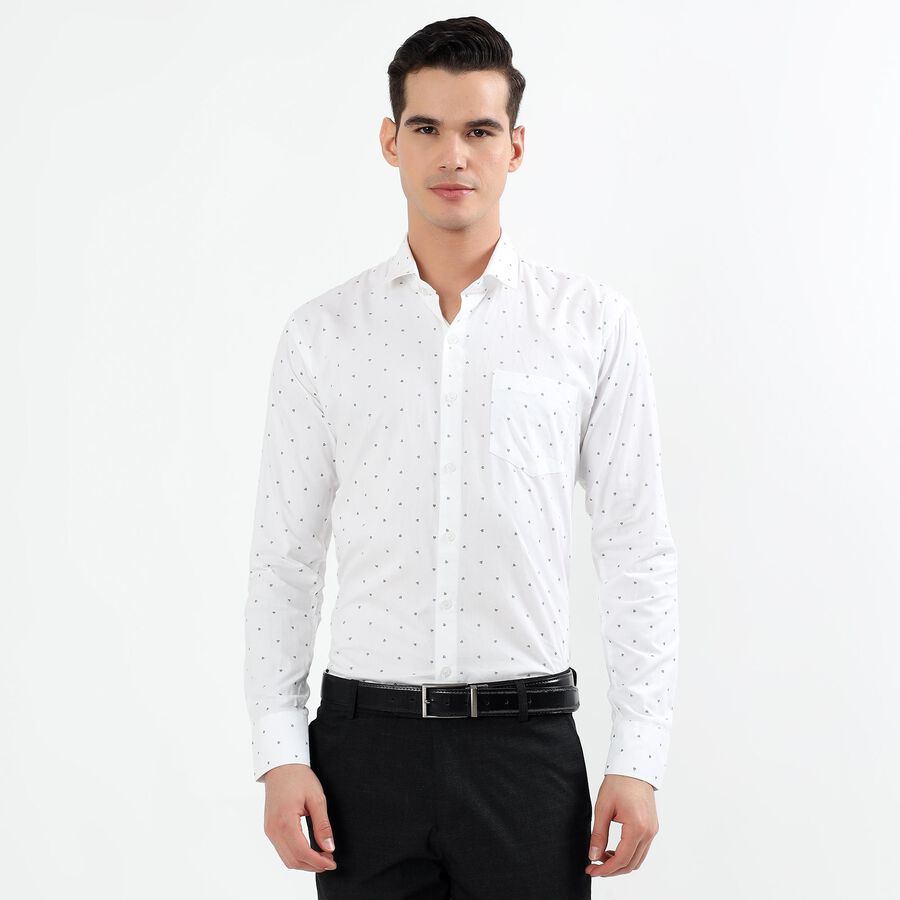 Men's White Cotton Printed Classic Collar Formal Shirt, सफ़ेद, large image number null