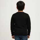 Boys Jet Black Round Neck Graphic Pullover, काला, small image number null