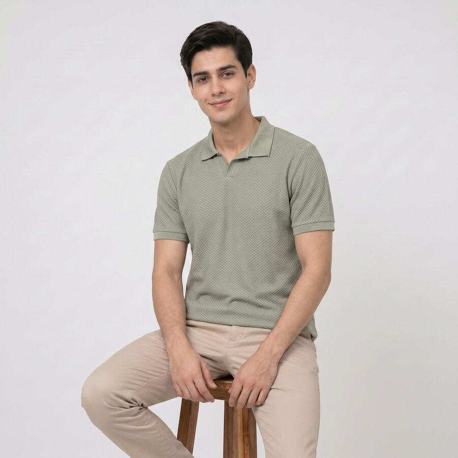 Men's Green Polo Neck Polo T-Shirt, हल्का हरा, large
