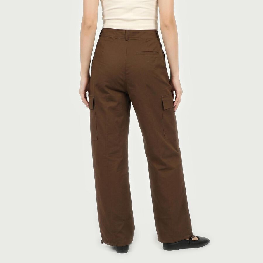 Women's Brown Straight Fit Cargo Trousers, भूरा, large