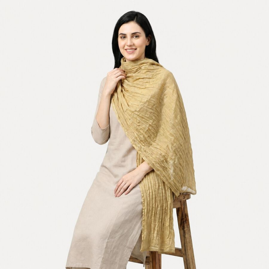 Women's Beige Solid Dupatta, गहरा पीला, large