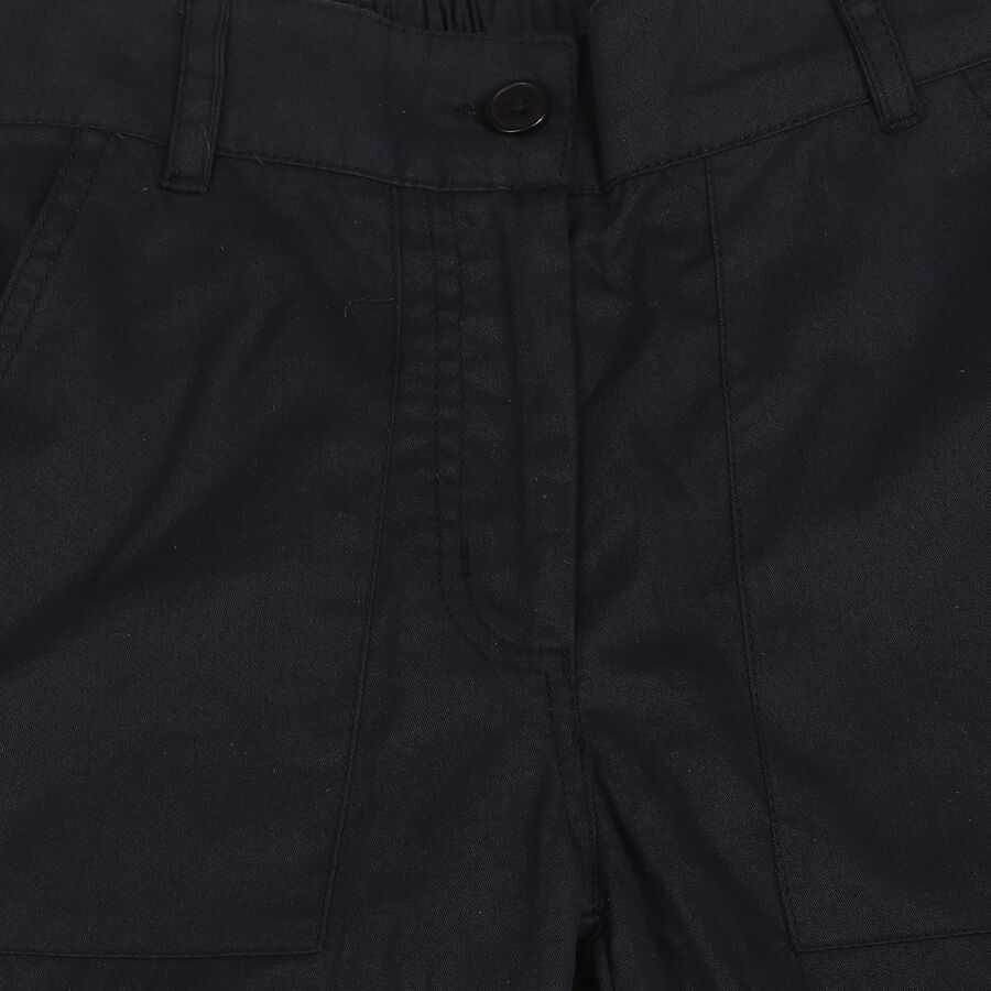 Girls' Navy Blue Straight Fit Cargo Jeans, नेवी ब्लू, large