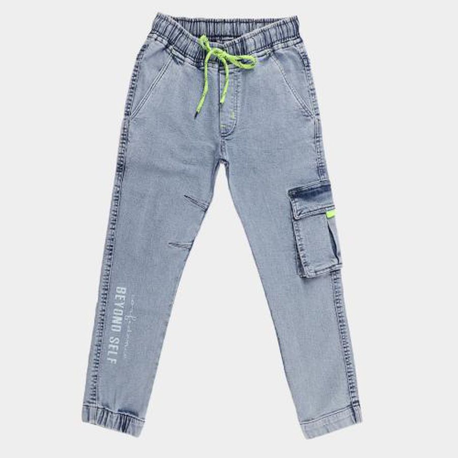 Boys Light Blue Jogger Fit Cargo Jeans, हल्का नीला, large image number null