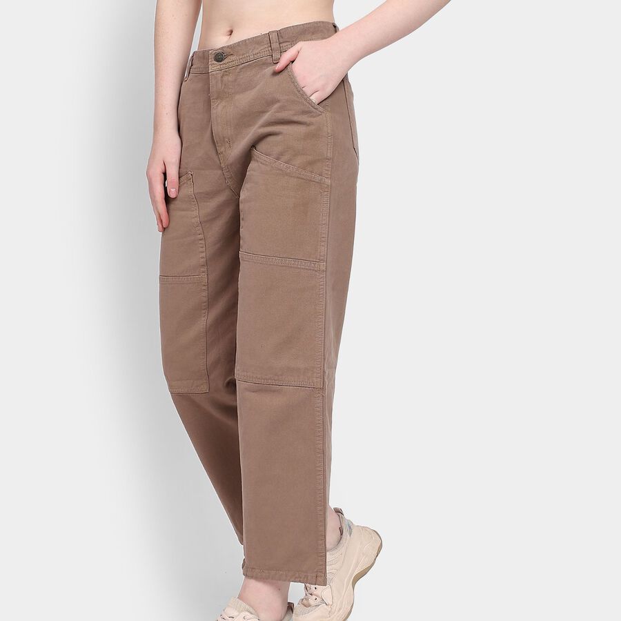 Ladies' 100% Cotton Trousers, Brown, large image number null
