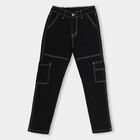 Boys' Jet Black Slim Fit Cargo Jeans, काला, small image number null
