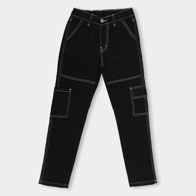 Boys' Jet Black Slim Fit Cargo Jeans
