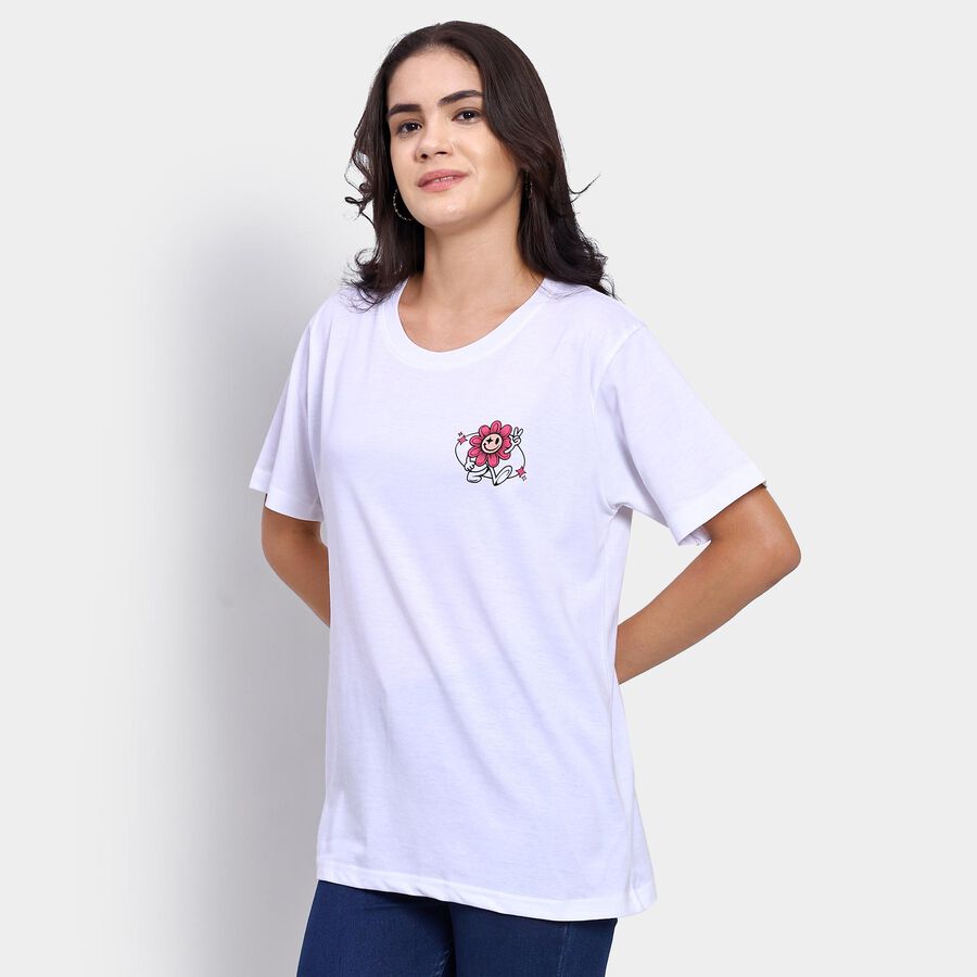 Ladies' 100% Cotton Round Neck T-Shirt , White, large image number null