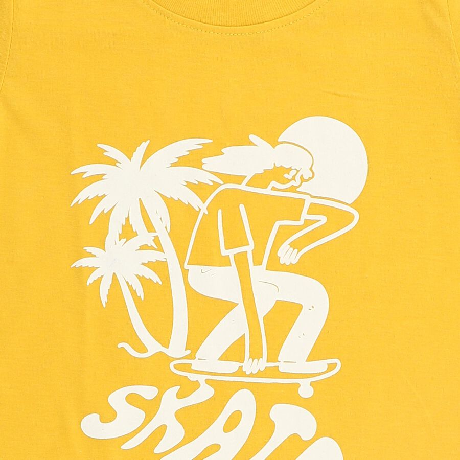 Boys Bright Yellow Round Neck Casual T-Shirt, Yellow, large image number null