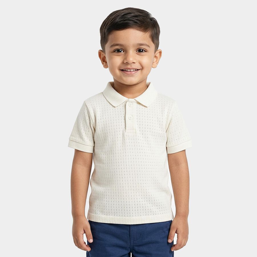 Boys Off-White Polo Neck Casual T-Shirt, Off White, large