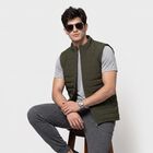 Men's Olive Green Stand Collar Puffer Jacket, Olive, small