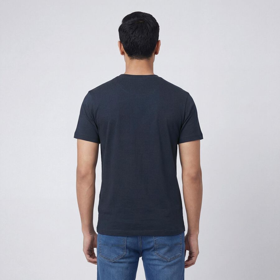 Men's Navy Blue Round Neck Casual T-Shirt, Navy Blue, large