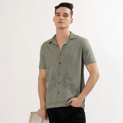 Men's Muted Sage Green Cuban Casual Shirt