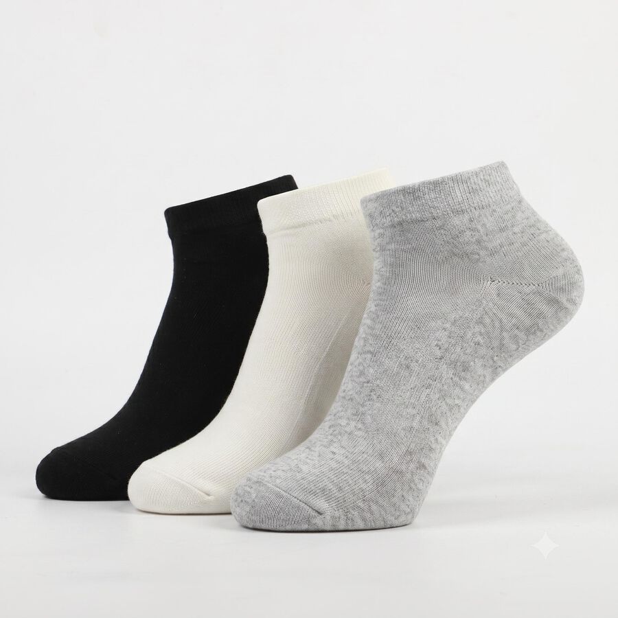 Men's Ankle Length Pack of 3 Socks ( Grey, White, Black ), Black, large