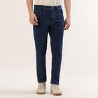 Men's Blue Slim Fit Washed Jeans, Dark Blue, small