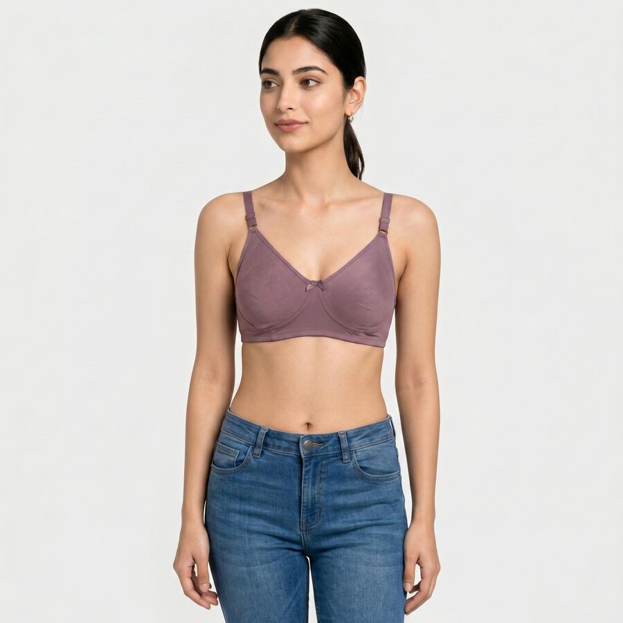 Women's Purple Cotton Blend V Neck Bralette Bra, बैंगनी, large