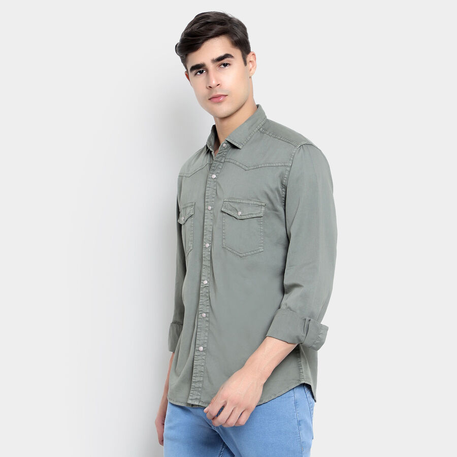 Cotton Solid Casual Shirt, Olive, large image number null