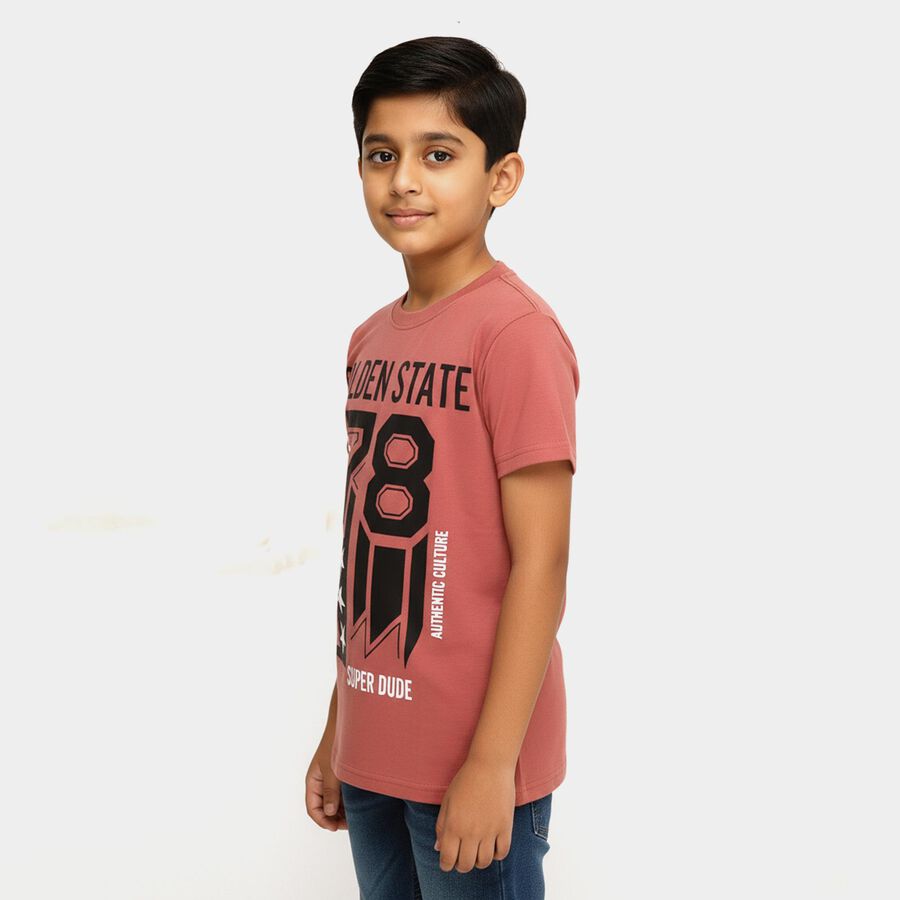 Boys Dusty Rose Pink Round Neck Casual T-Shirt, गुलाबी, large image number null