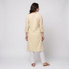 Women's Beige Round Neck Embroidered Kurta, Beige, small