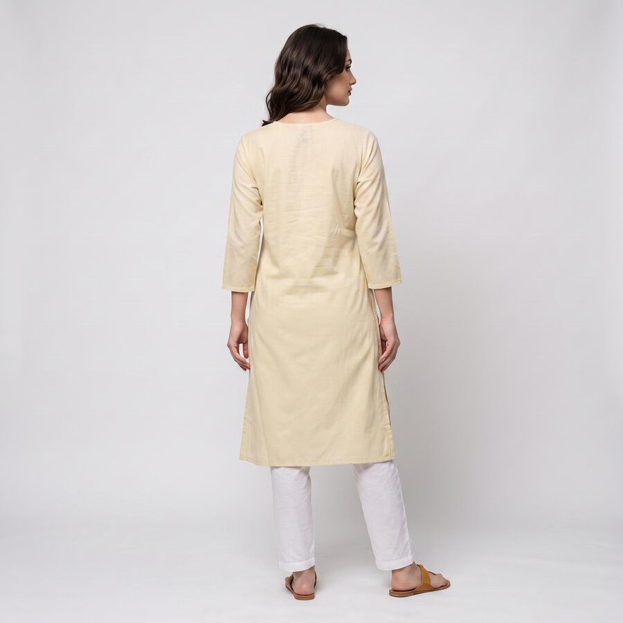 Women's Beige Round Neck Embroidered Kurta, Beige, large