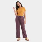 Girls' Lilac Straight Fit Ribbed Drawstring Pyjama, Lilac, small