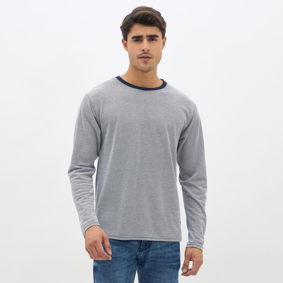 Men's Navy Blue Crew Neck Printed T-Shirt, नेवी ब्लू, large image number null