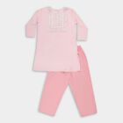Girls' Soft Baby Pink Embroidered Chevron Kurta and Pant Fusion Set, Light Pink, small image number null