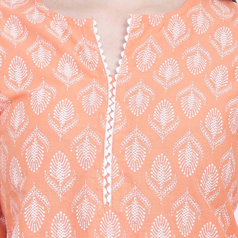 Printed 3/4th Sleeve Kurta, Peach, large image number null