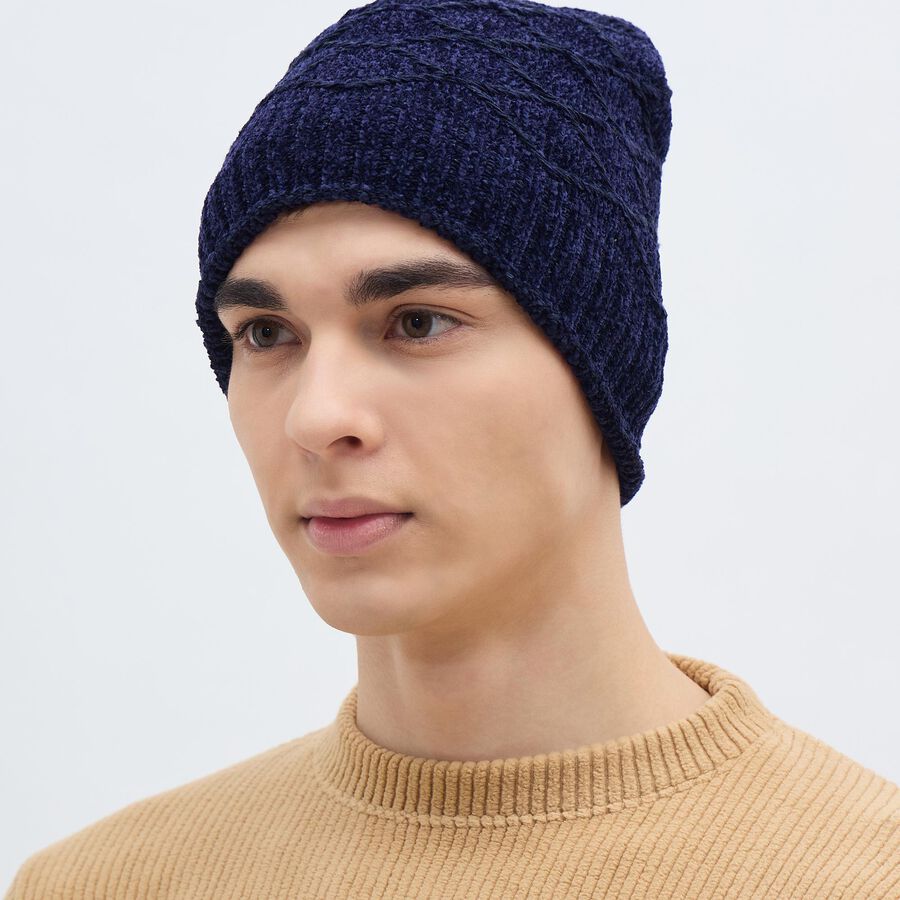 Men's Deep Navy Blue Knitted Beanie Cap, नेवी ब्लू, large image number null
