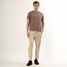 Men's Muted Brown Crew Neck Athleisure T-Shirt, खाकी, small