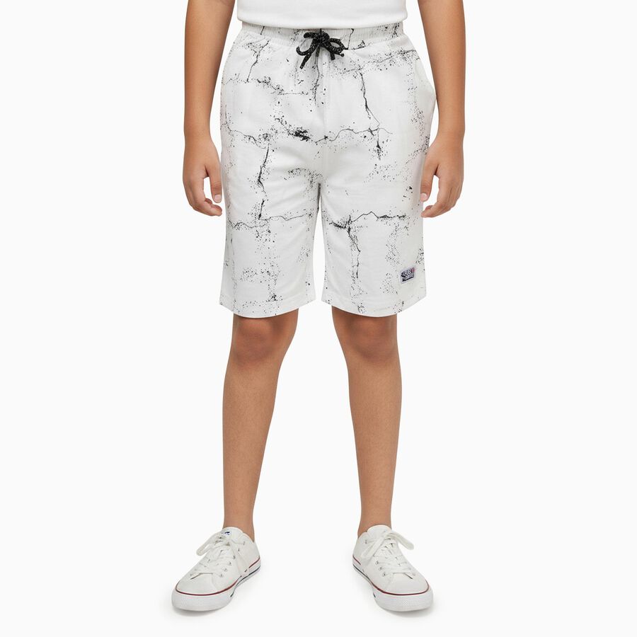 Boys' Muted Charcoal Gray Regular Fit Bermuda Shorts, ऑफ व्हाइट, large