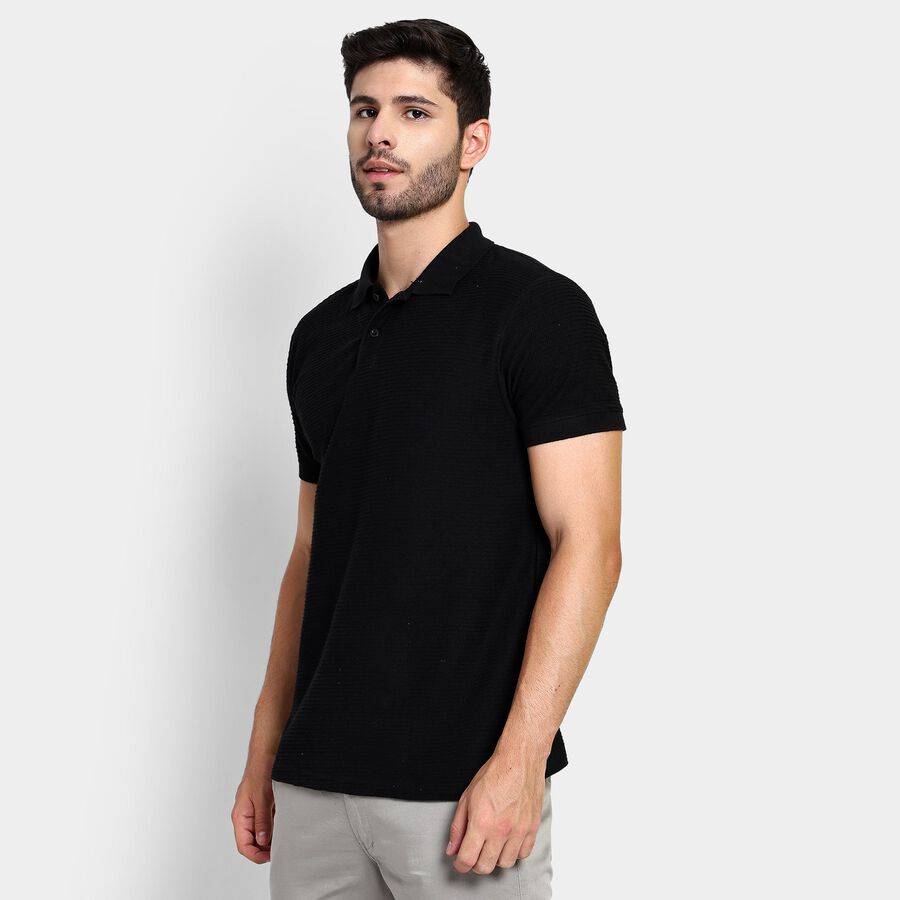 Men's 100% Cotton Collared Half Sleeves T-Shirt , काला, large image number null