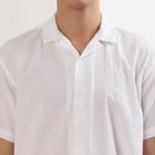 Men's Snow White Cotton Half Sleeve Cuban Collar Casual Shirt, White, small image number null