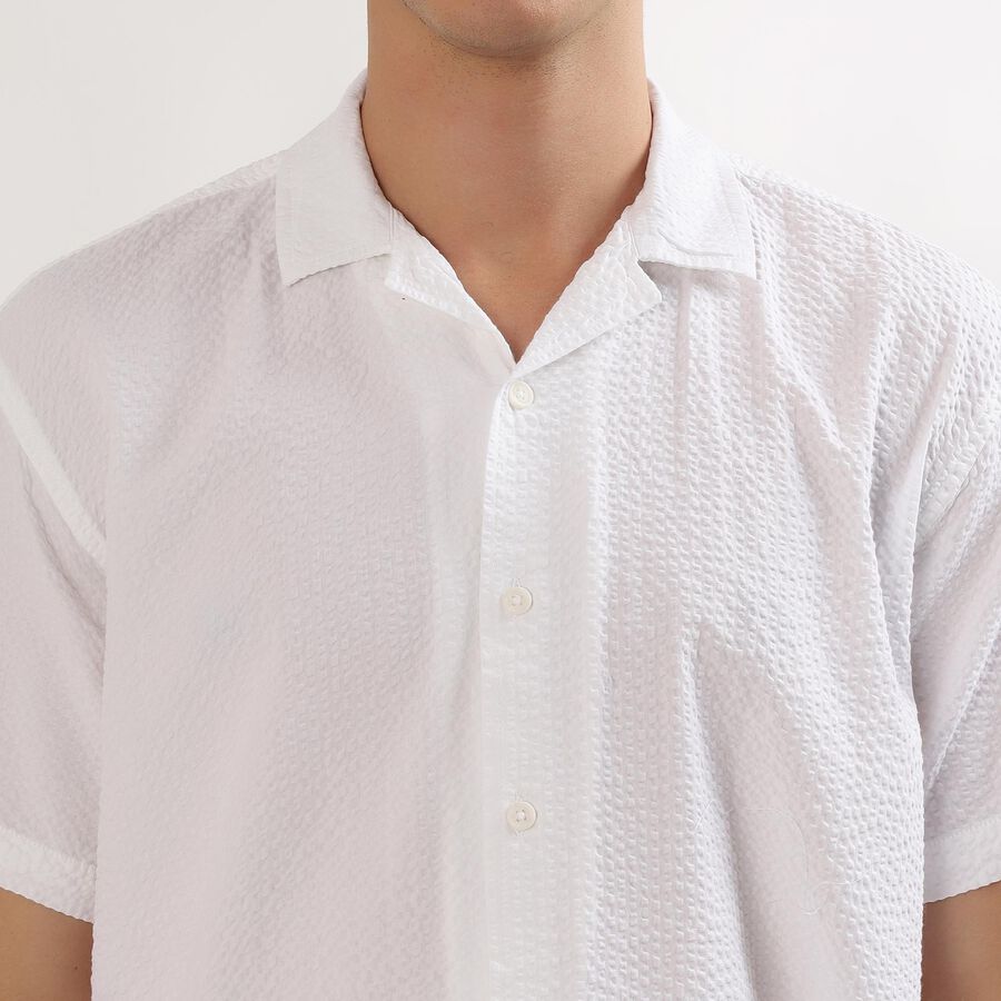 Men's Snow White Cotton Half Sleeve Cuban Collar Casual Shirt, White, large image number null
