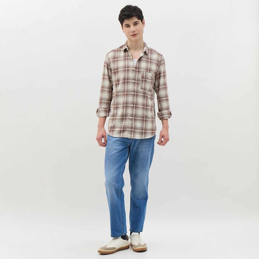 Men's Muted Brown Cotton Classic Casual Shirt, भूरा, large image number null