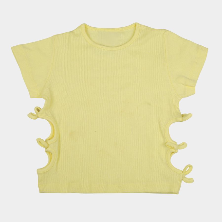 Girls Yellow Cotton Casual T-Shirt, पीला, large
