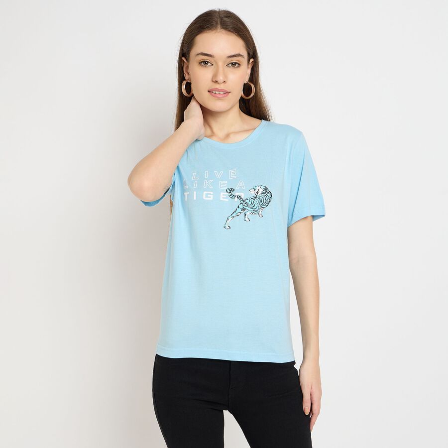 Ladies' 100% Cotton Round Neck T-Shirt, हल्का नीला, large image number null