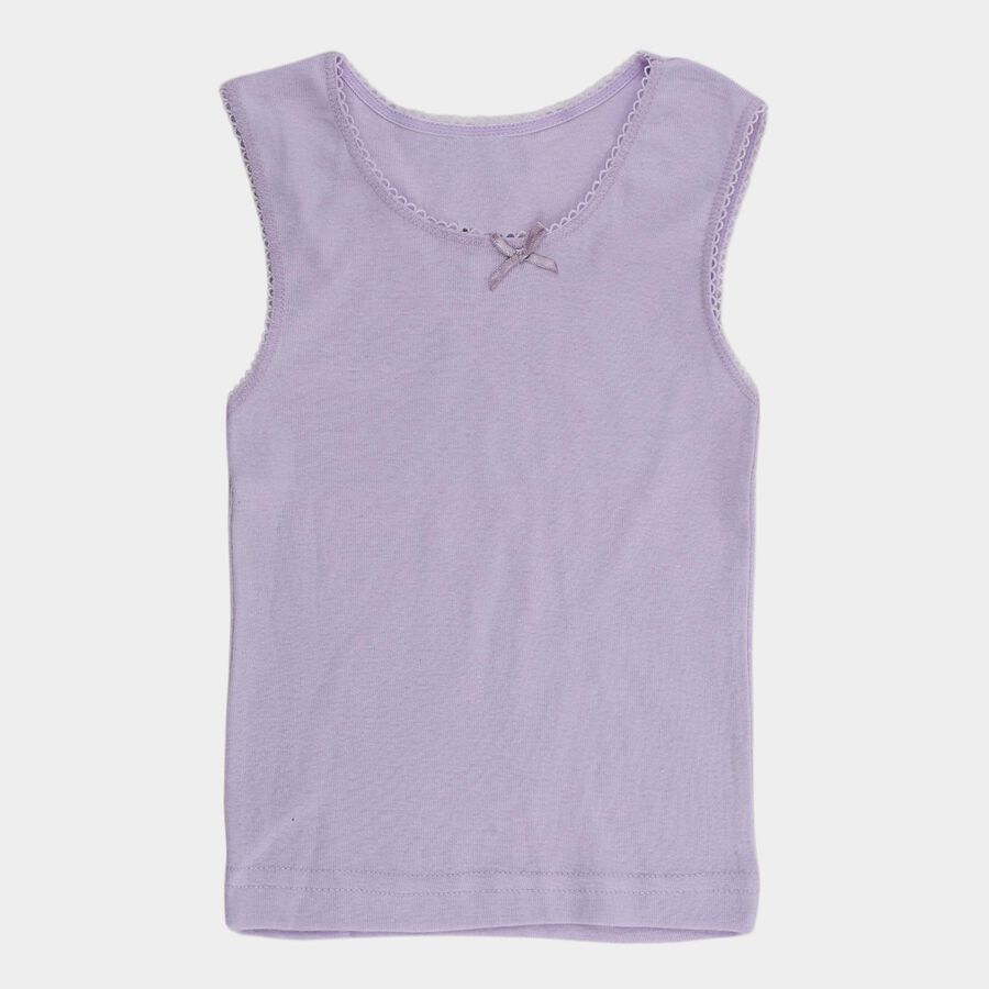 Girls' Lilac Cotton Round Neck Casual Vest, Lilac, large